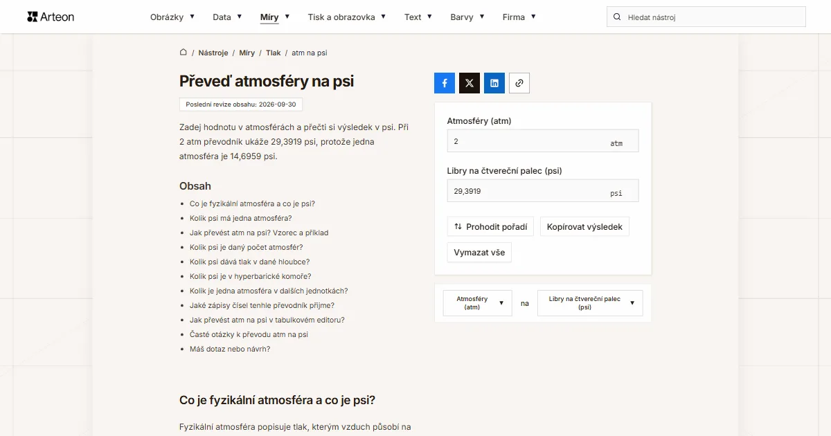 Snímek obrazovky bezplatného nástroje Arteon: Převeď atmosféry na psi