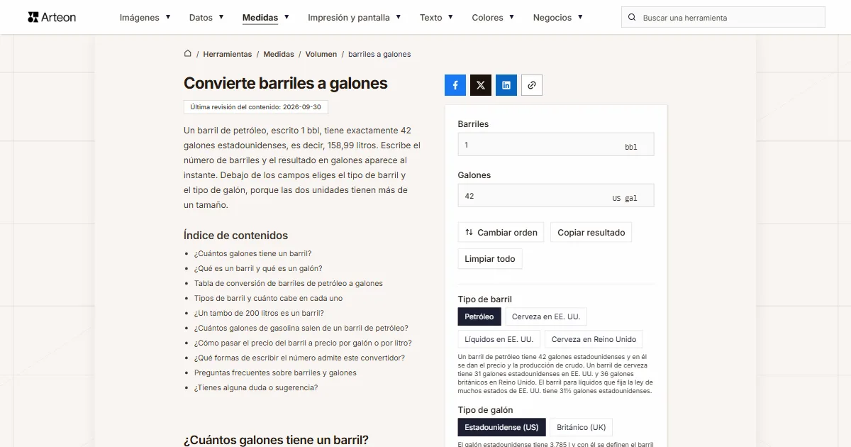 barriles a galones