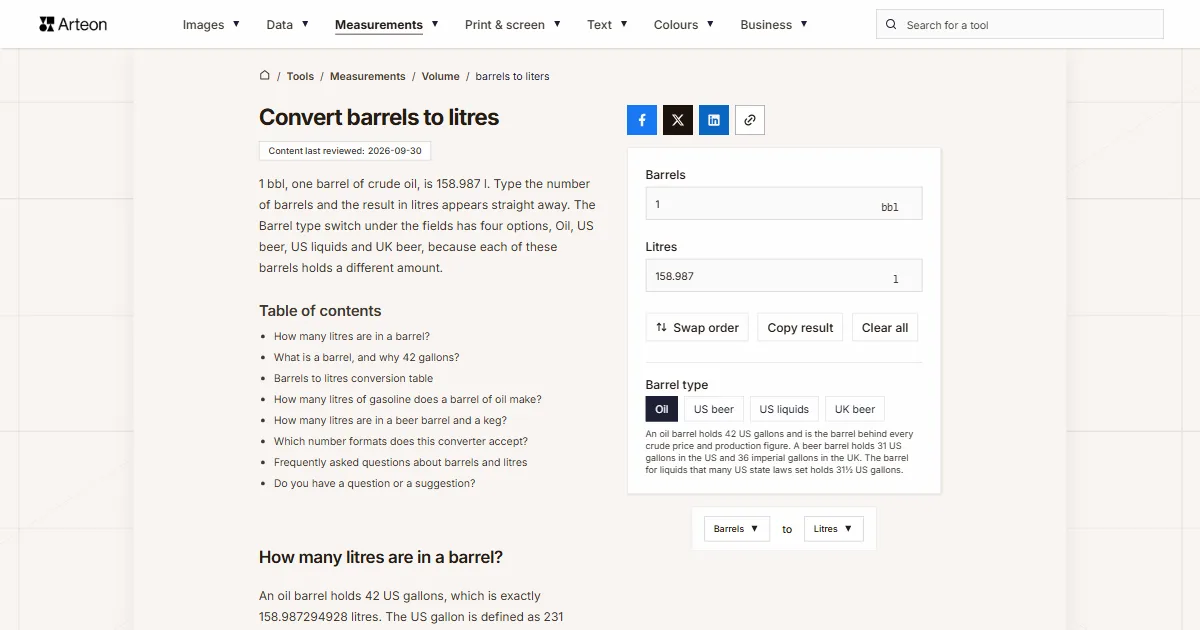 barrels to l