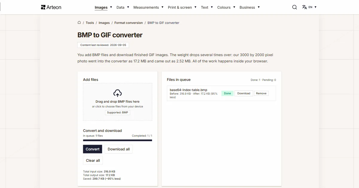 Arteon free tool screenshot: BMP to GIF converter