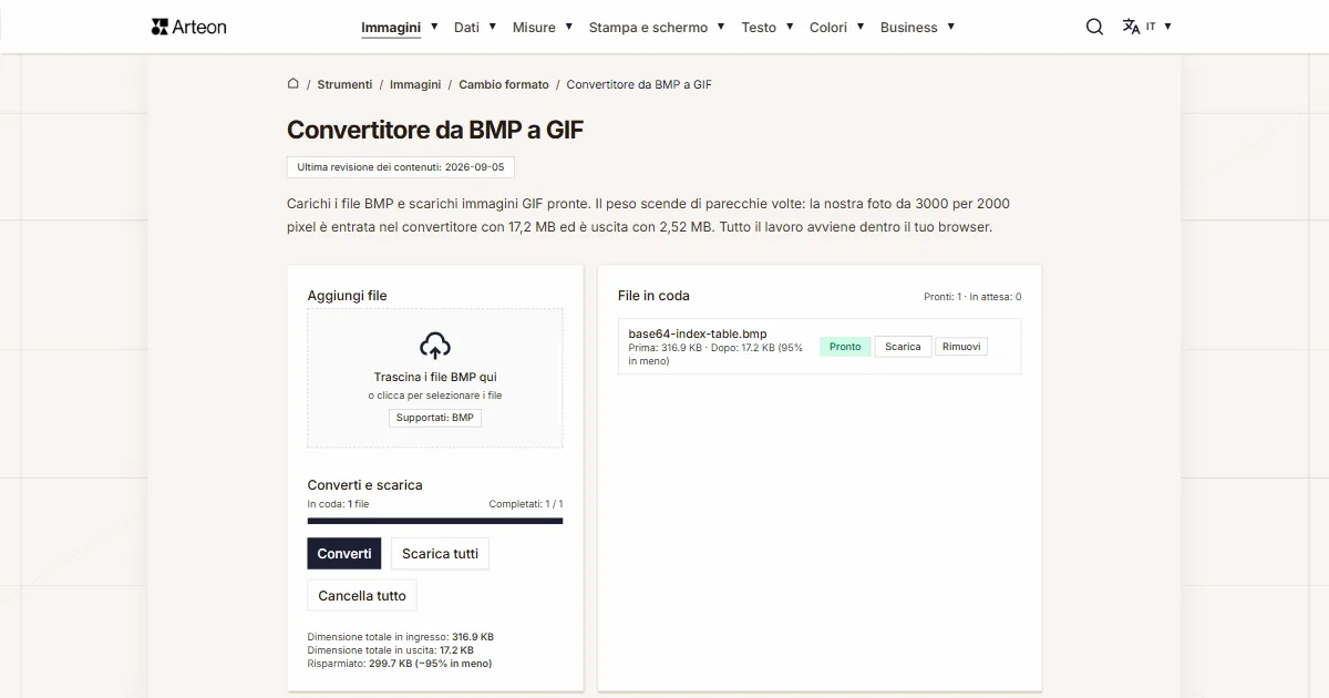 Screenshot dello strumento gratuito Arteon: Convertitore da BMP a GIF