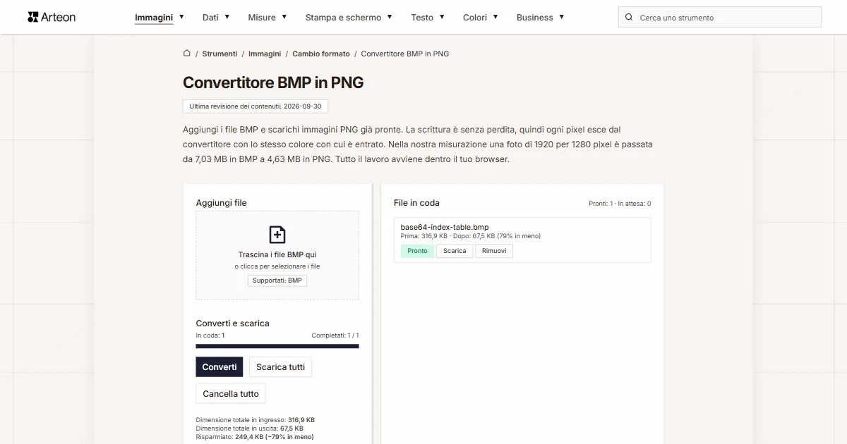 Screenshot dello strumento gratuito Arteon: Convertitore BMP in PNG