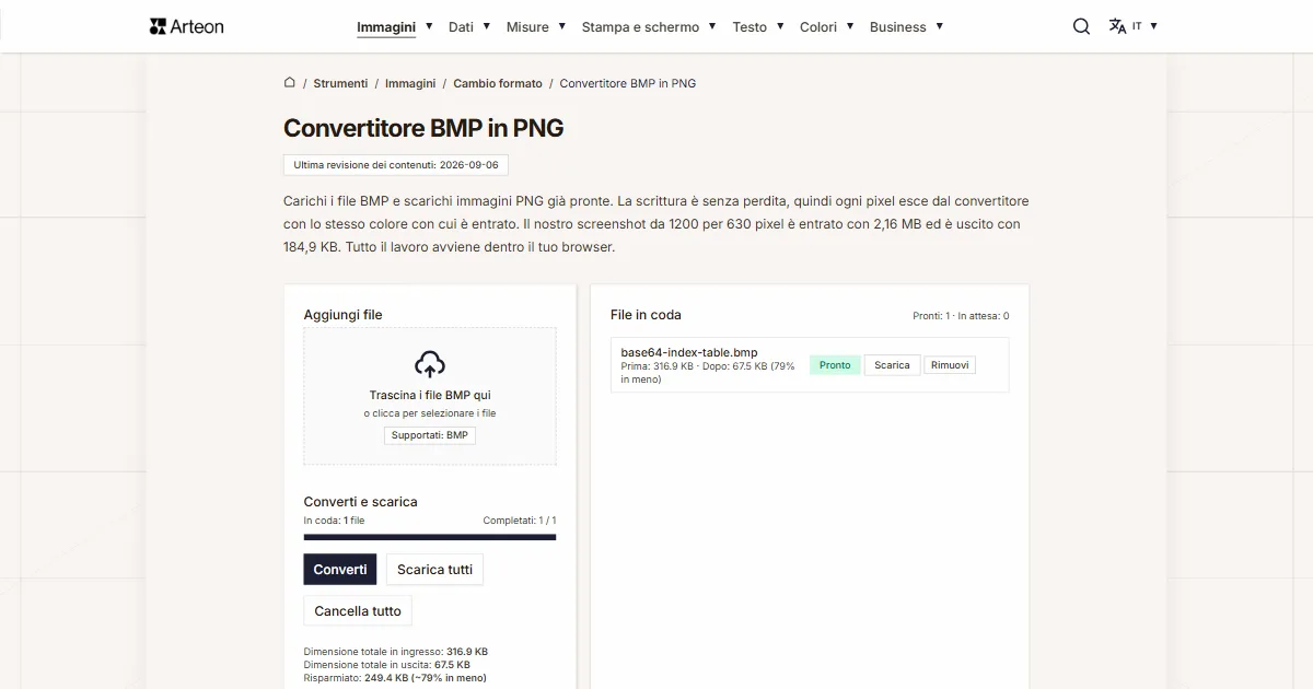 Screenshot dello strumento gratuito Arteon: Convertitore BMP in PNG