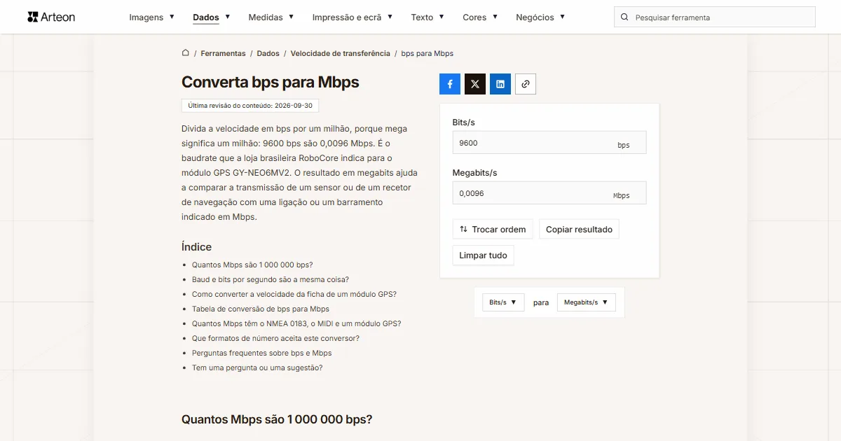 bps para Mbps