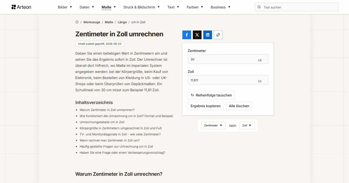 cm in Zoll