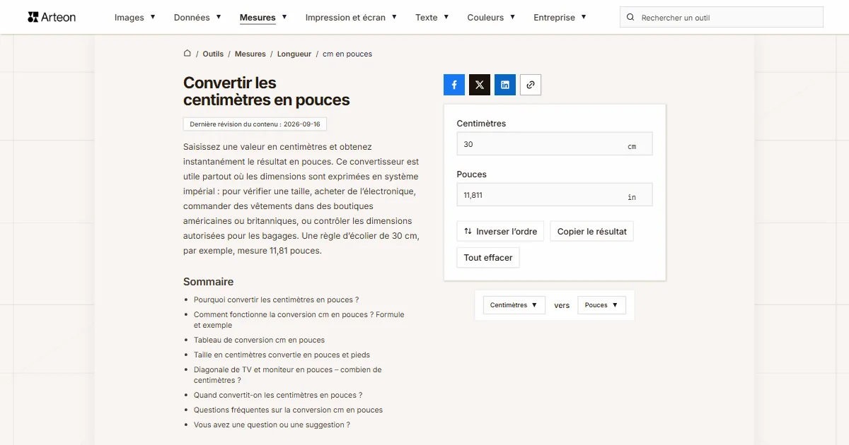 cm en pouces