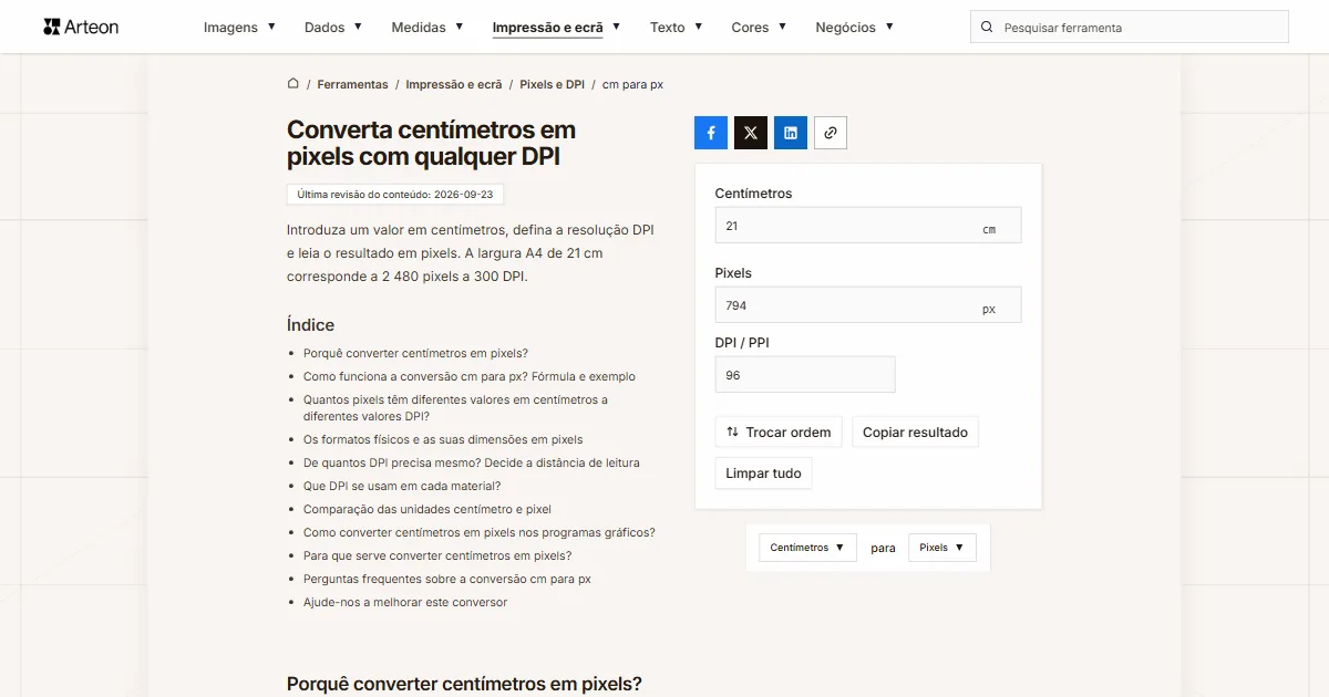 cm para px