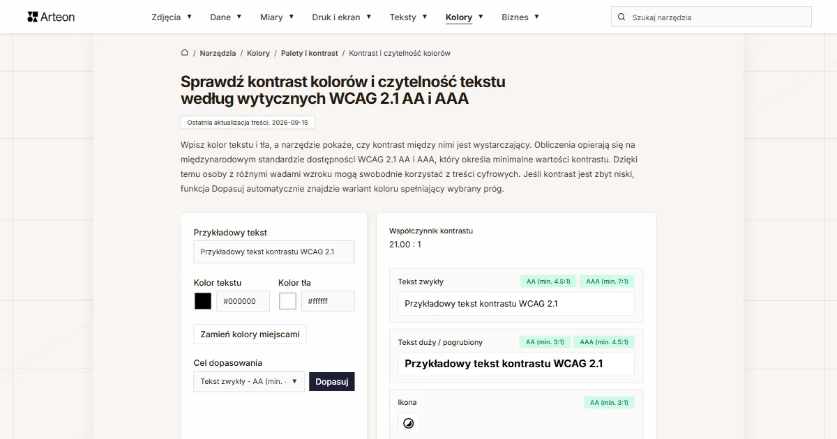 Tester kontrastu kolorów