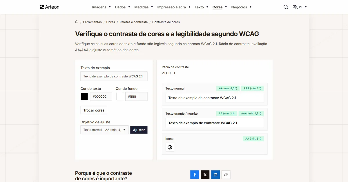 Verificador de contraste de cores
