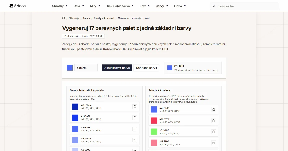 Generátor barevných palet
