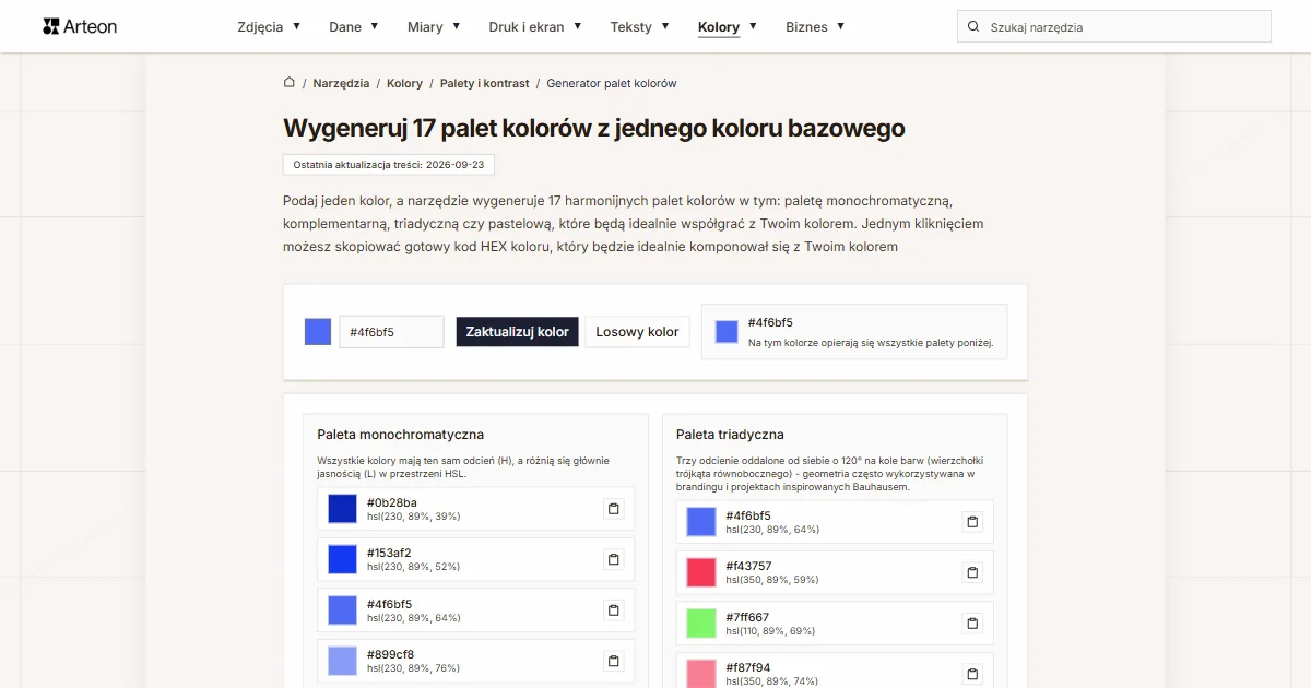 Generator palet kolorów