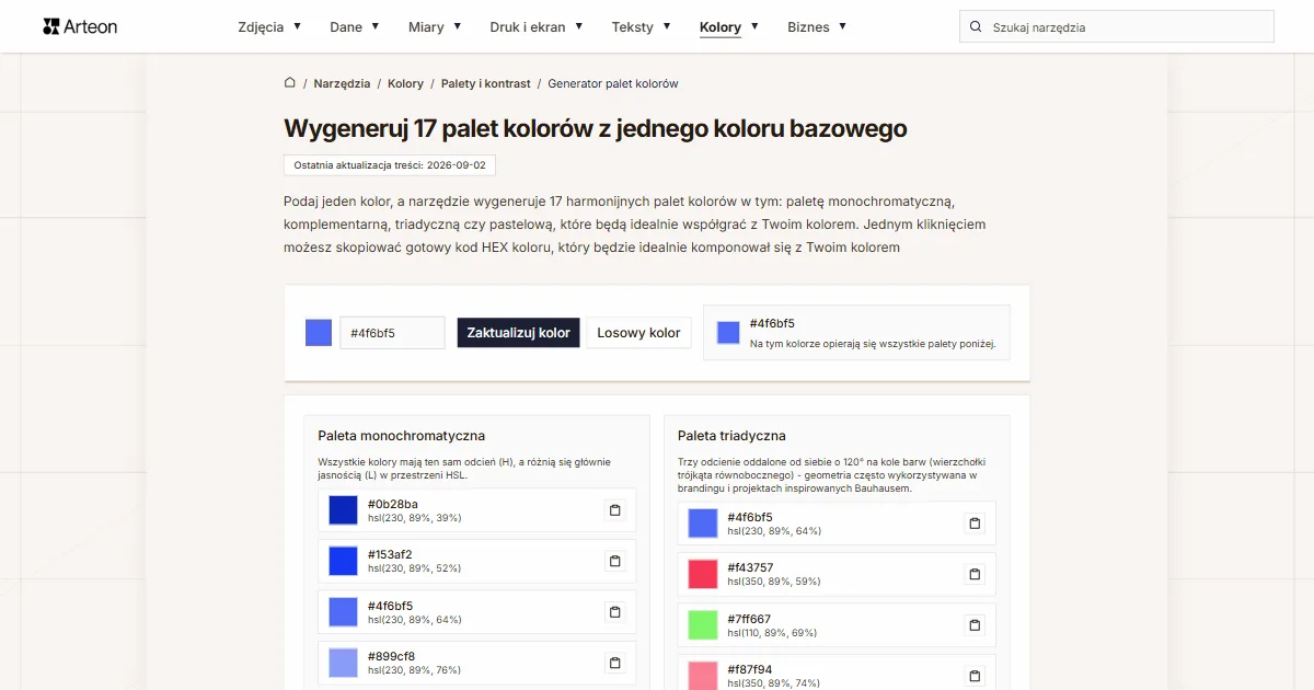 Generator palet kolorów