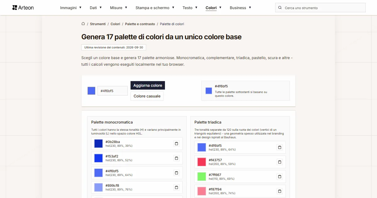 Generatore di palette di colori