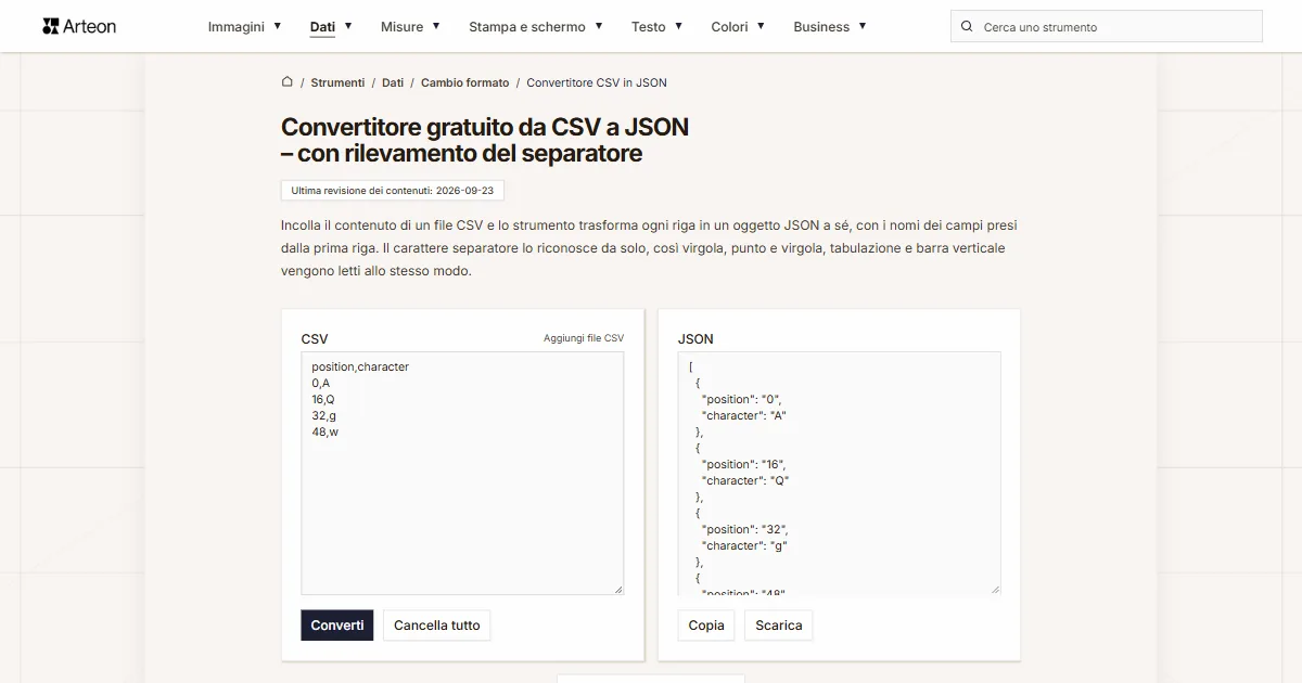 CSV in JSON
