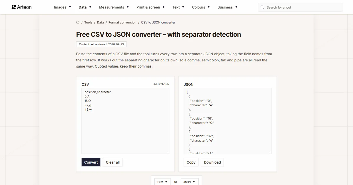 CSV to JSON