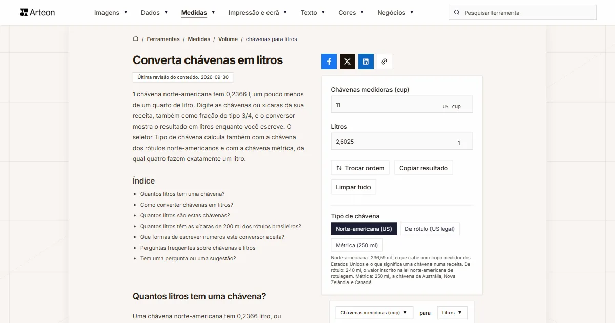 chávenas para litros
