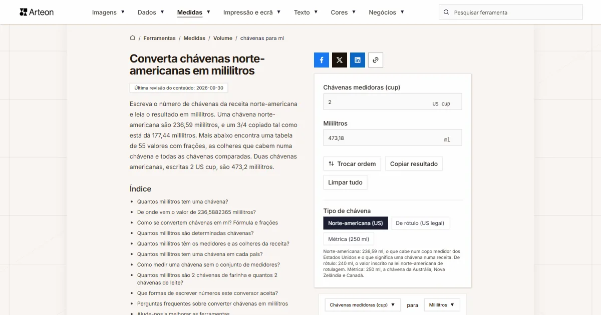 chávenas para ml