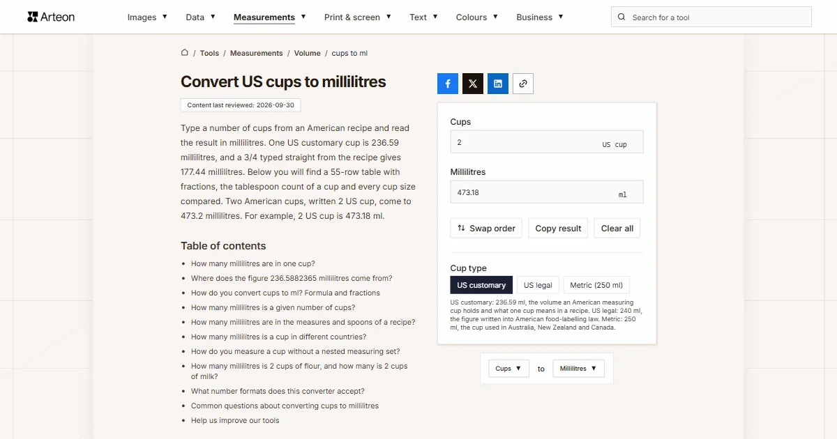 cups to ml