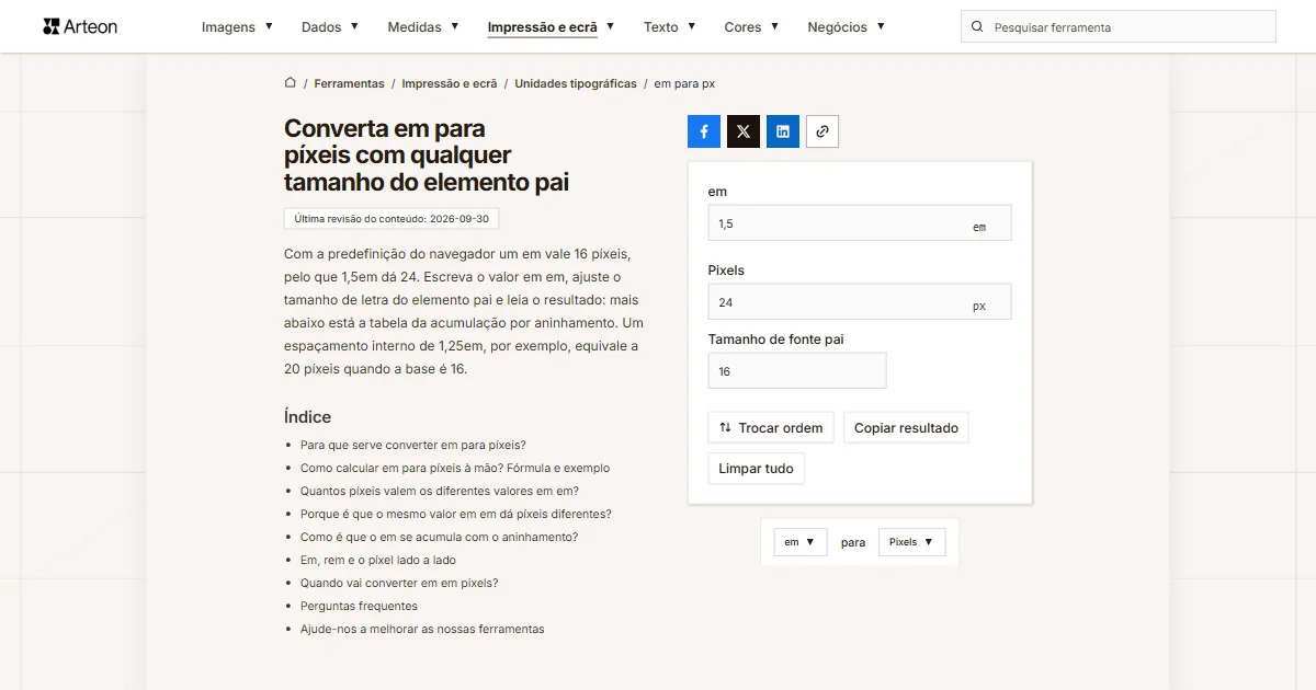 em para px
