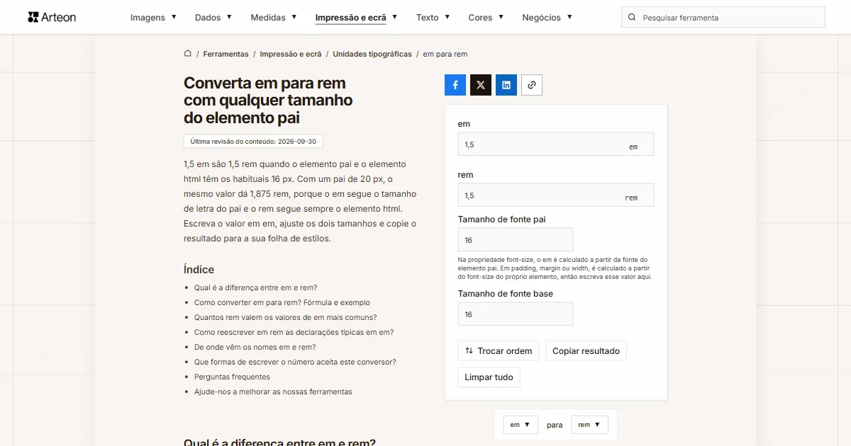 em para rem