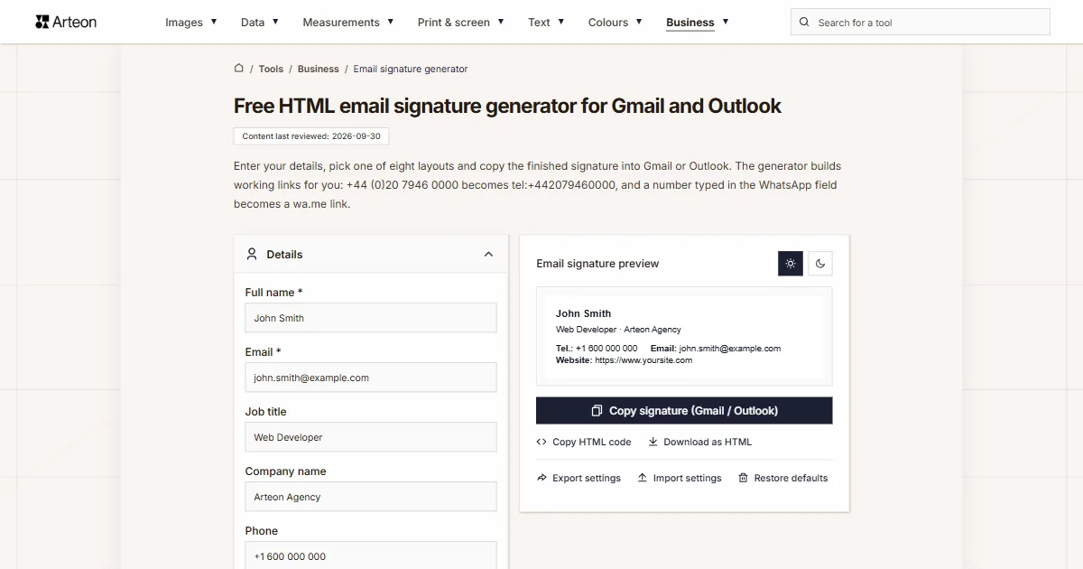 Email signature generator