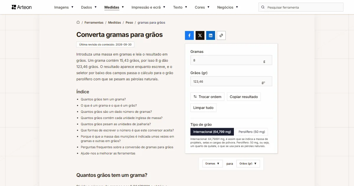 g para grãos