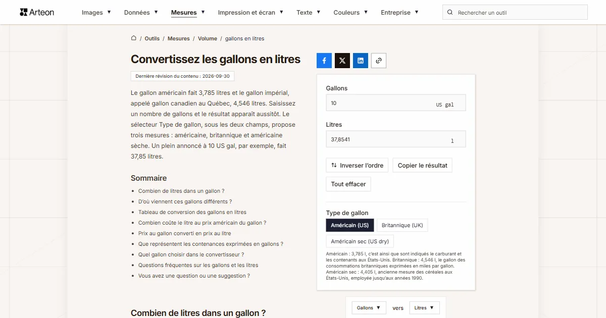 gallons en l