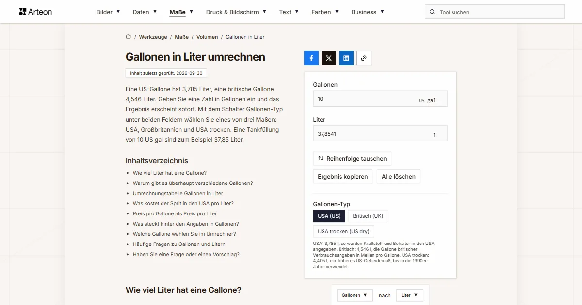 Gallonen in l