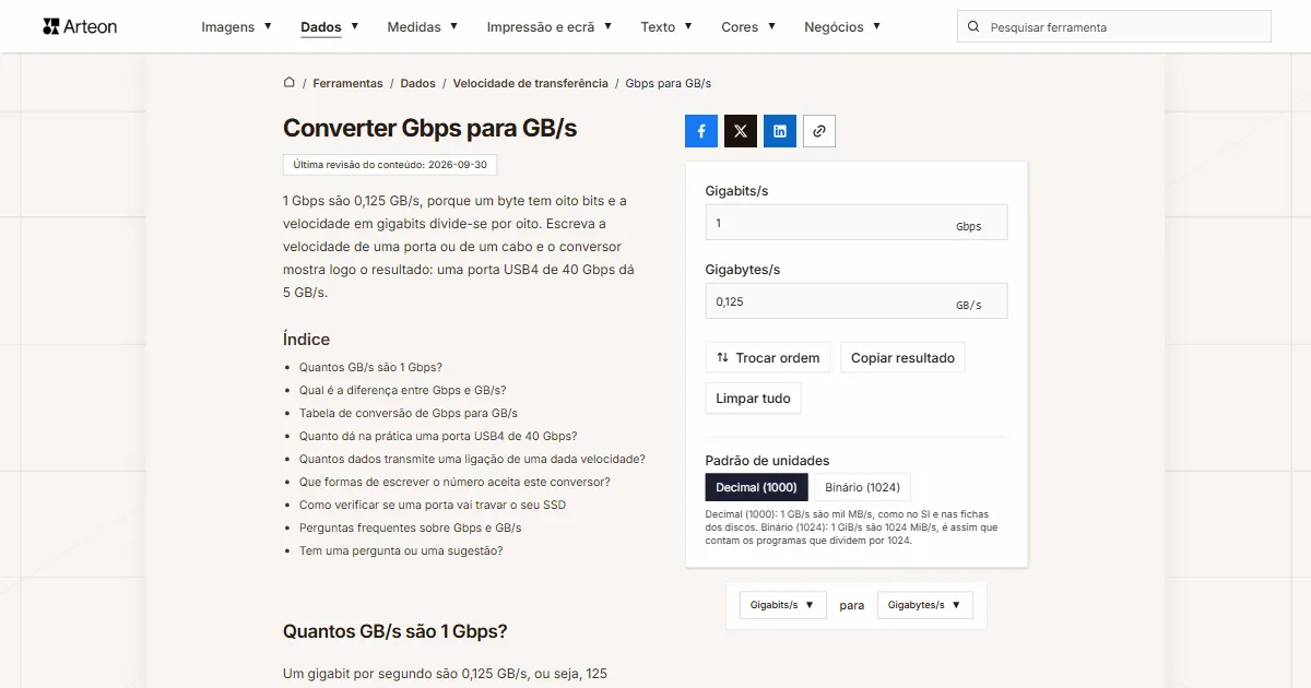 Gbps para GB/s