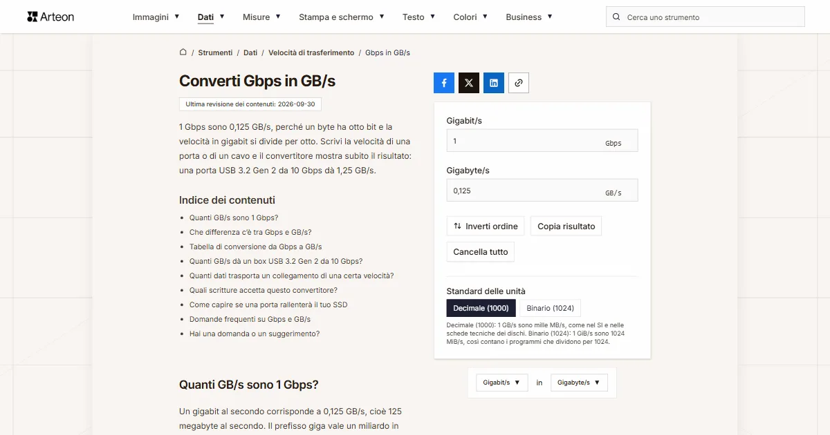 Gbps in GB/s
