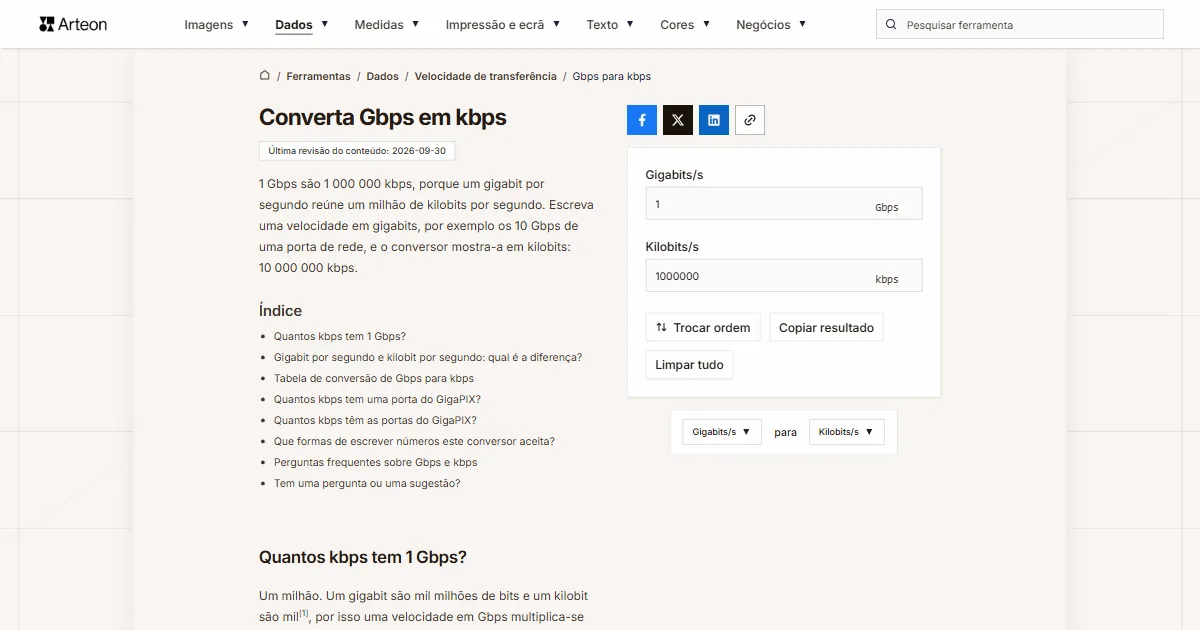 Gbps para kbps