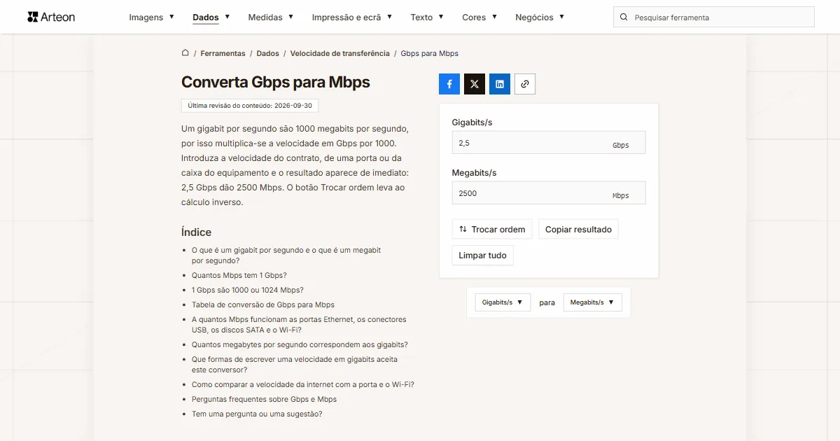 Gbps para Mbps