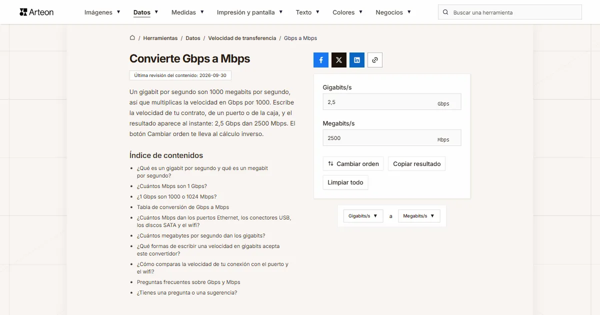 Gbps a Mbps