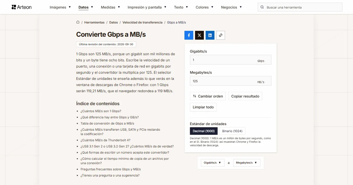 Gbps a MB/s