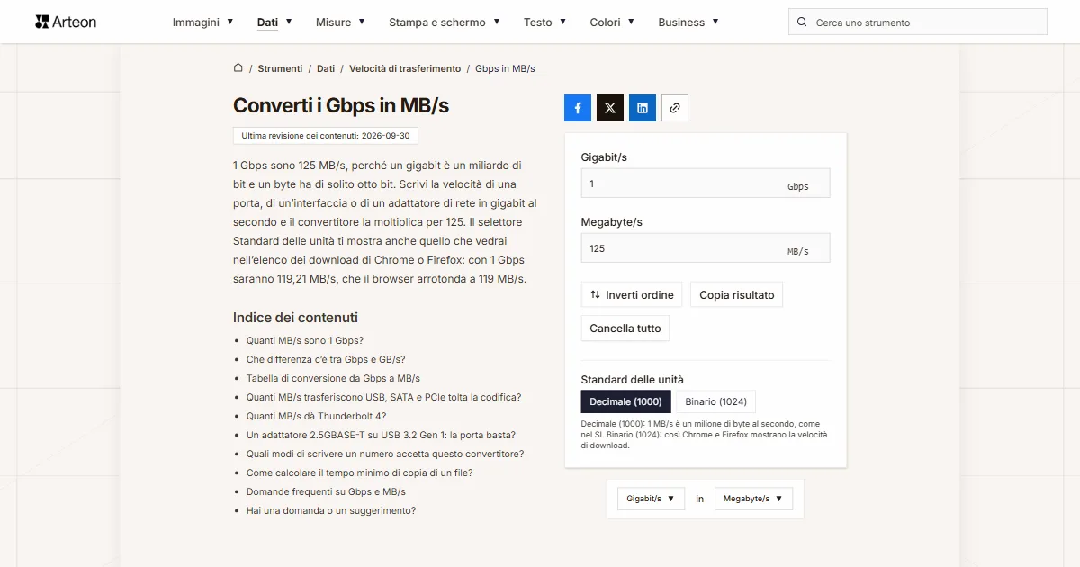 Gbps in MB/s