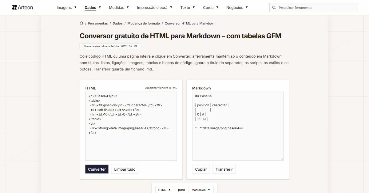 HTML para Markdown