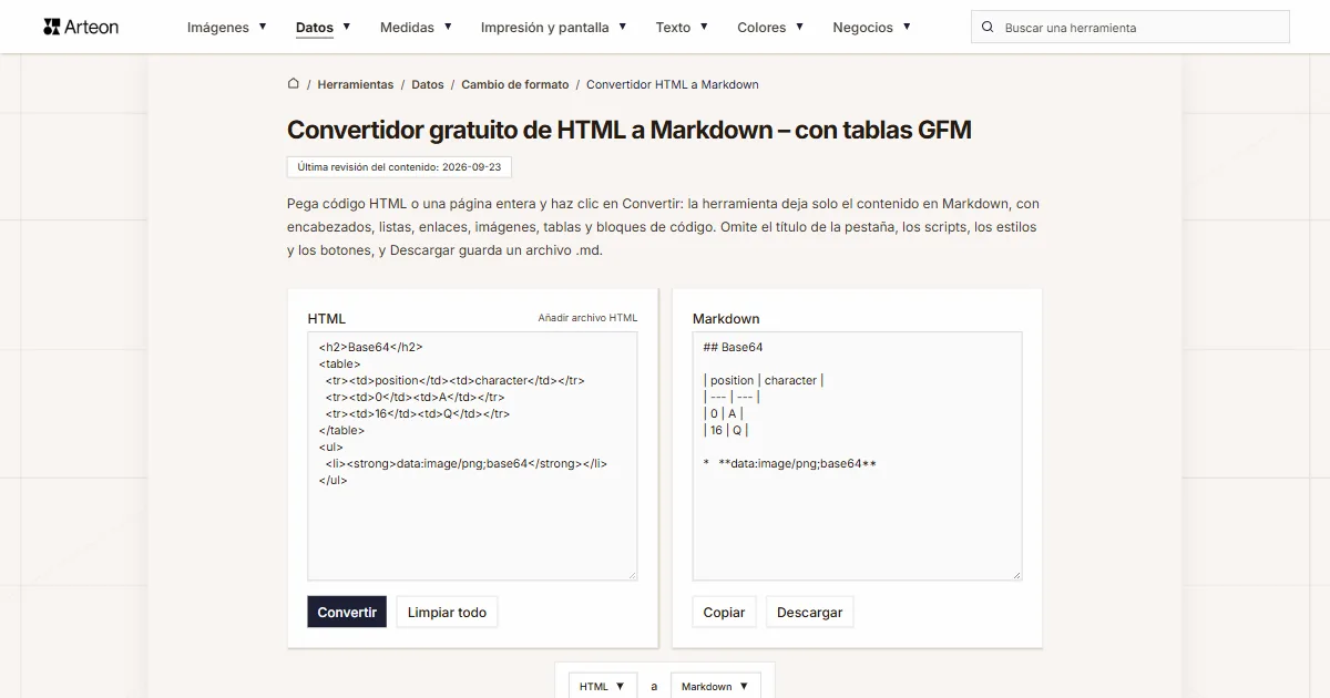 HTML a Markdown