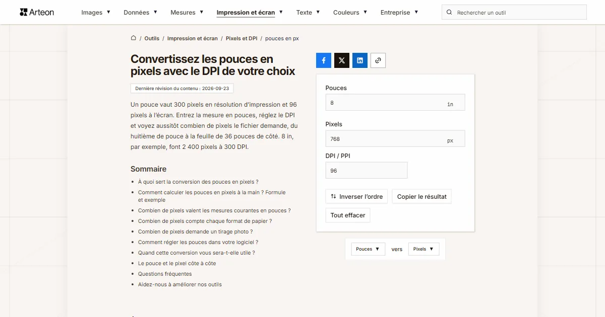 pouces en px