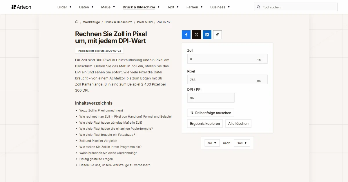 Zoll in px