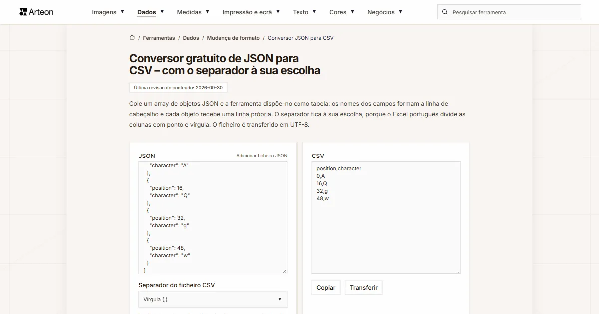 JSON para CSV