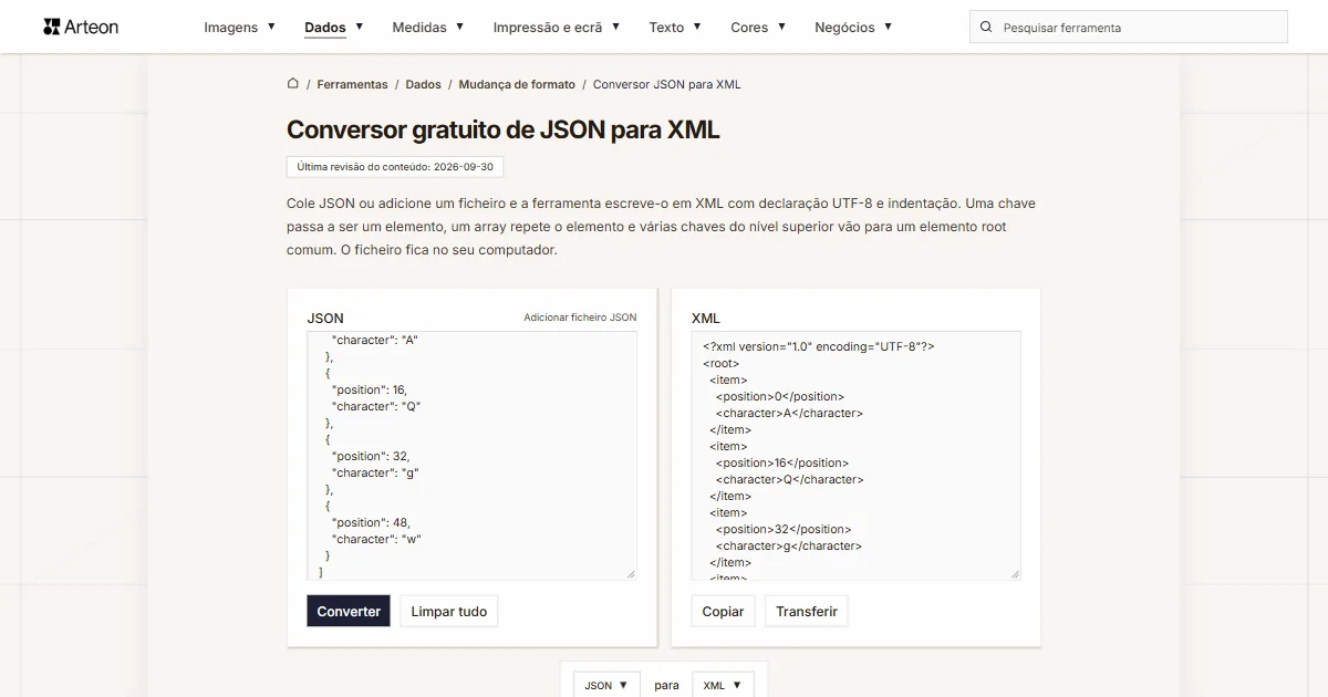 JSON para XML