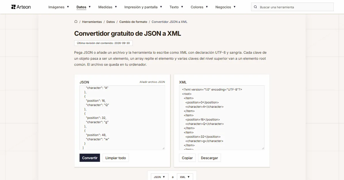 JSON a XML