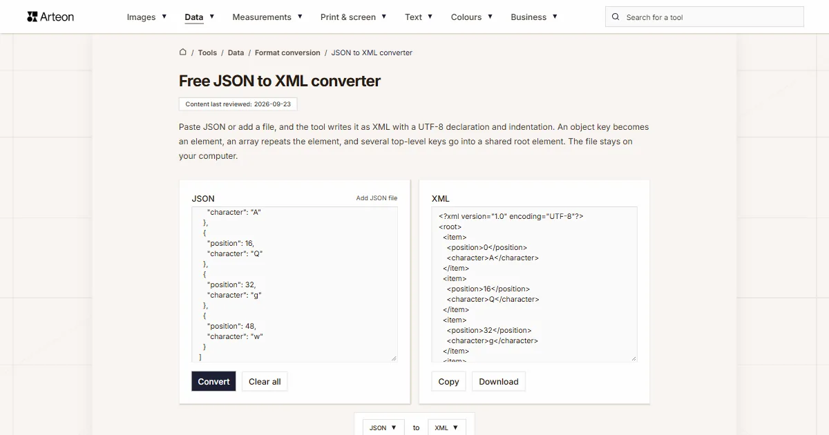 JSON to XML