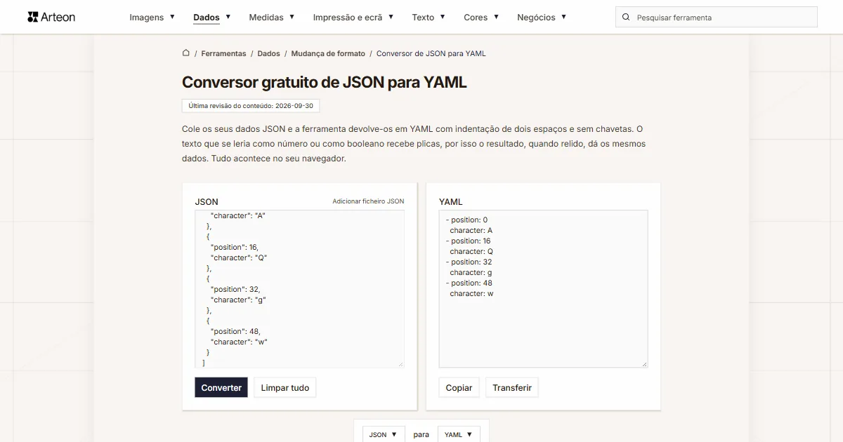 JSON para YAML