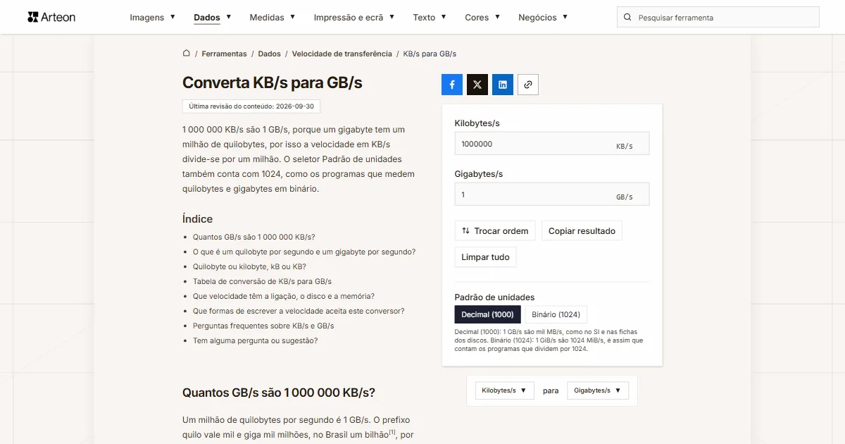 KB/s para GB/s