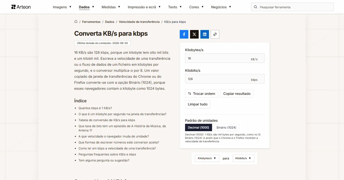 KB/s para kbps