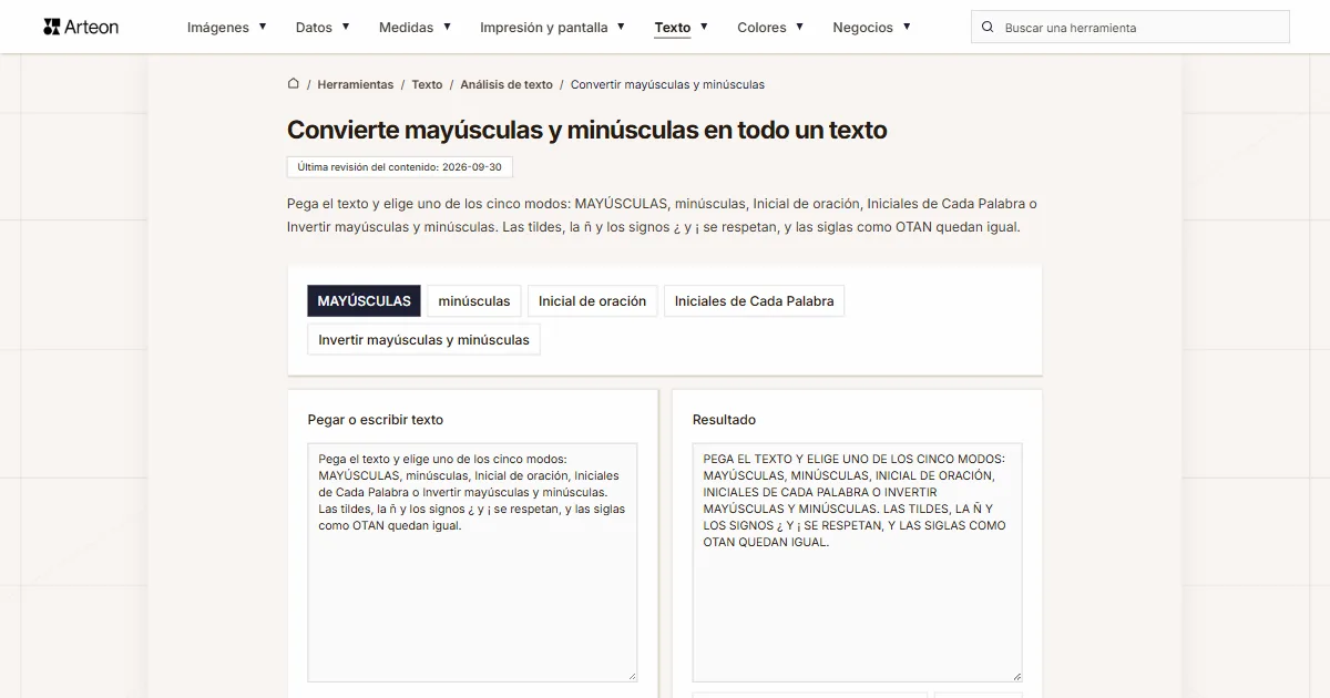 Convertir mayúsculas y minúsculas