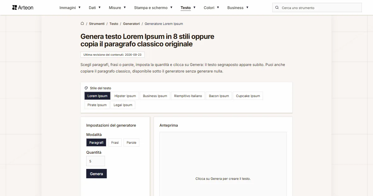 Generatore Lorem Ipsum