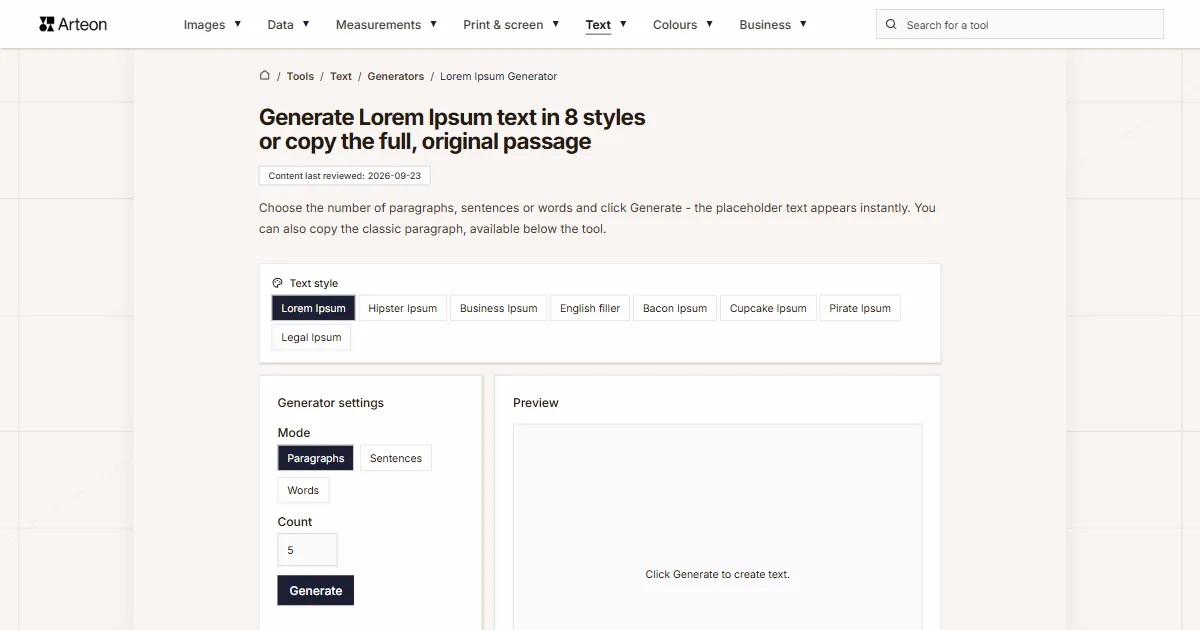 Lorem Ipsum Generator