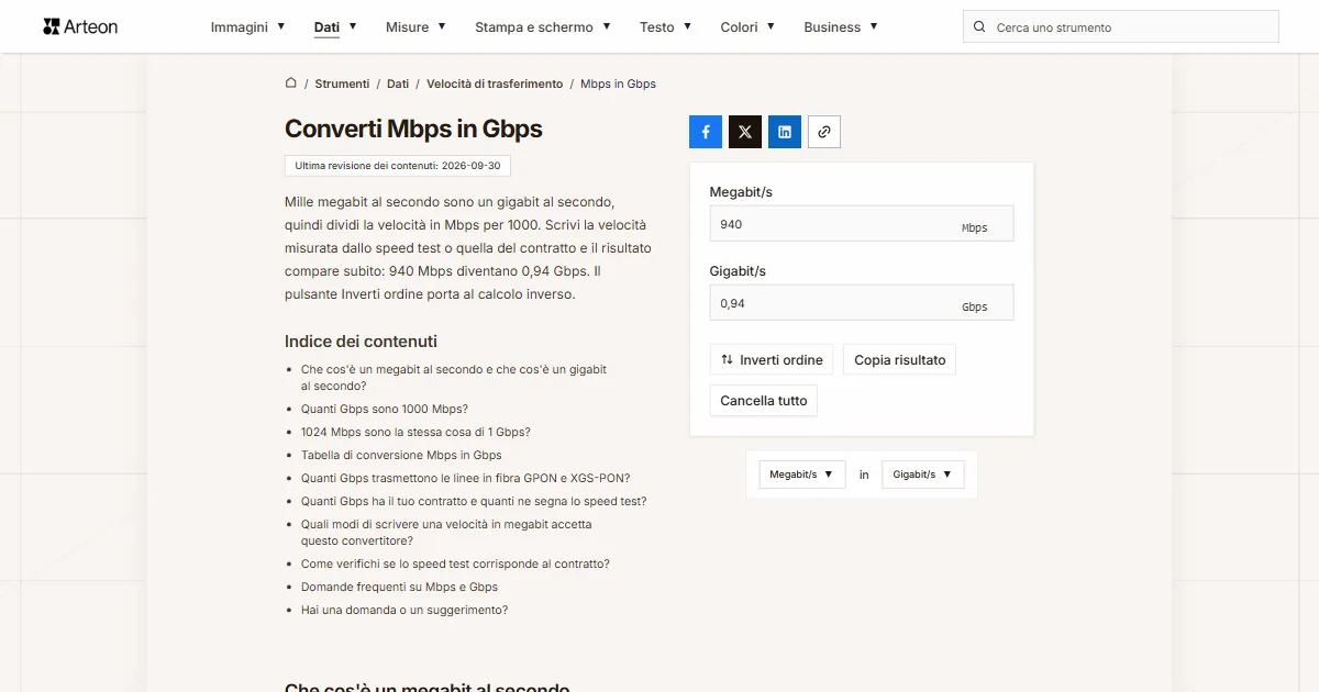 Mbps in Gbps